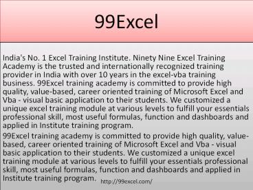 Advanced Excel classes in Noida | 99 Excel