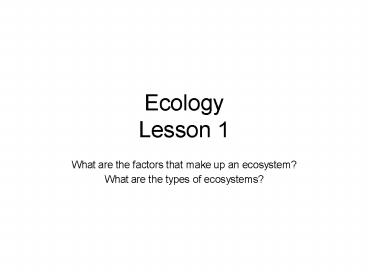 Ecology Lesson 1
