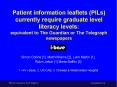 Patient information leaflets (PILs) currently require graduate level literacy levels: equivalent to The Guardian or The Telegraph newspapers PowerPoint PPT Presentation