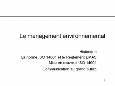 Le management environnemental