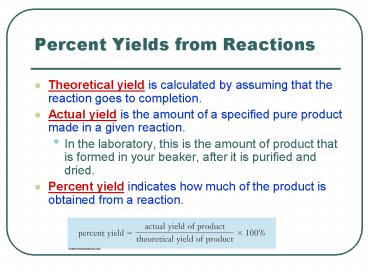 Percent Yields from Reactions