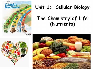 Unit 1: Cellular Biology The Chemistry of Life (Nutrients)