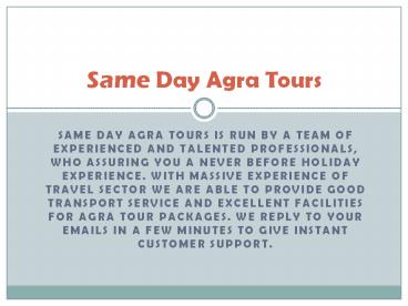 Agra Tour Package, Same Day Agra Packages from Delhi