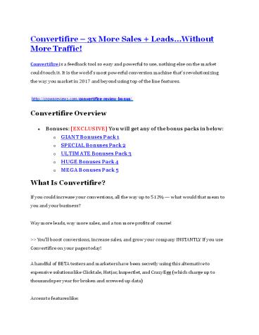 Convertifire Review and Convertifire (EXCLUSIVE) bonuses pack