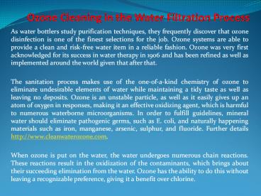 Ozone Cleaning in the Water Filtration Process