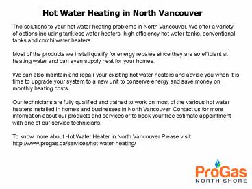 Hot Water Heating in North Vancouver
