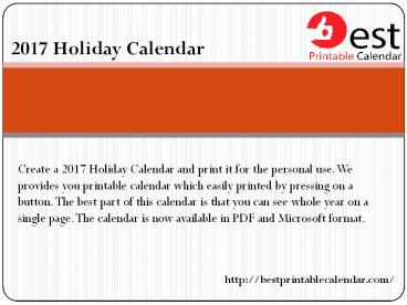 2017 Holiday Calendar