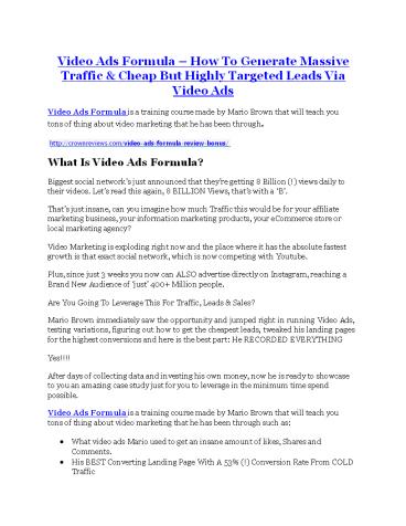 Video Ads Formula review & massive +100 bonus items