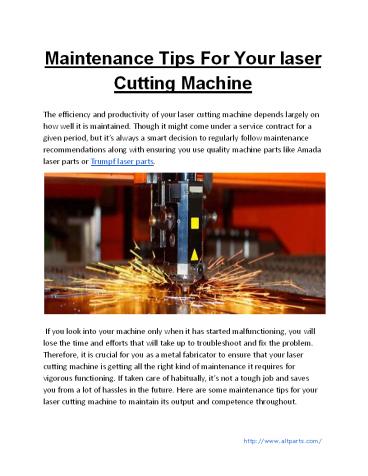 Maintenance Tips For Your Laser Cutting Machine