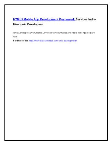 HTML5 Mobile App Development Framework Services India- Hire Ionic Developers