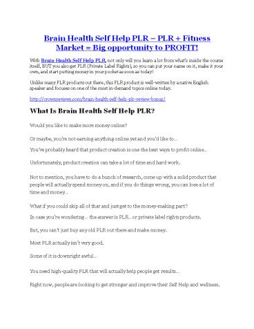 Brain Health Self Help PLR review & Brain Health Self Help PLR $22,600 bonus-discount