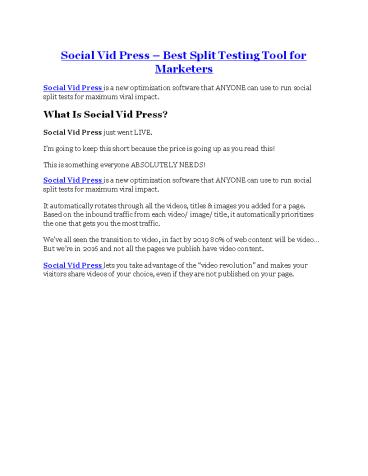 Social Vid Press Review & HUGE $23800 Bonuses