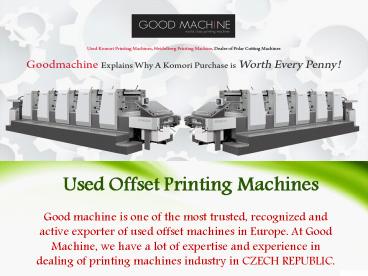 Offset And Post-Press Machines In Europe