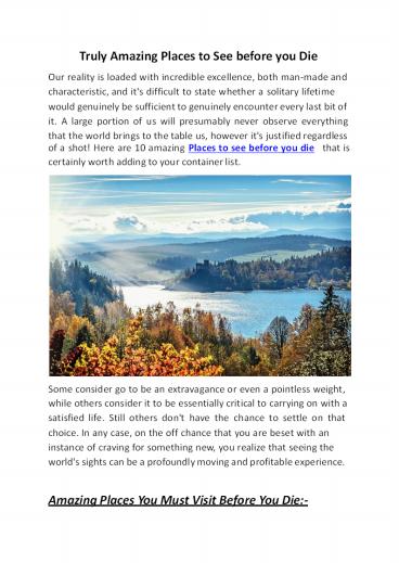 Truly Amazing Places to See before you Die