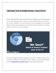 "Aw Snap!" Error in Google Chrome