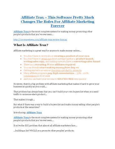 Affiliate Trax review and giant bonus with +100 items