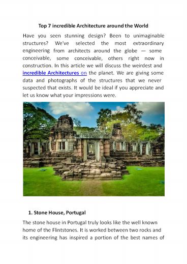 Top 7 incredible Architecture around the World