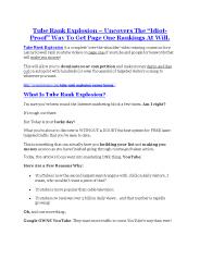 Tube Rank Explosion Review and GIANT $12700 Bonus-80% Discount