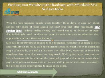 Pushing Your Website up the Rankings with Affordable SEO Services India