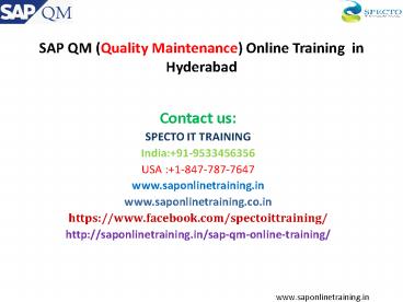 SAP QM Online Training In Hyderabad,Bangalore,Delhi