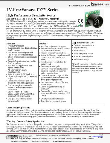 isweek MB1024 LV-ProxSonar-EZ2 High Performance Ultrasonic Rangefinder