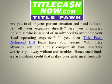 Online title pawn Richmond Hill by title cash now
