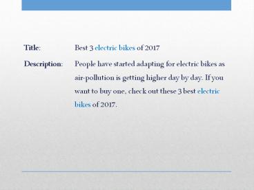 Best 3 electric bikes of 2017