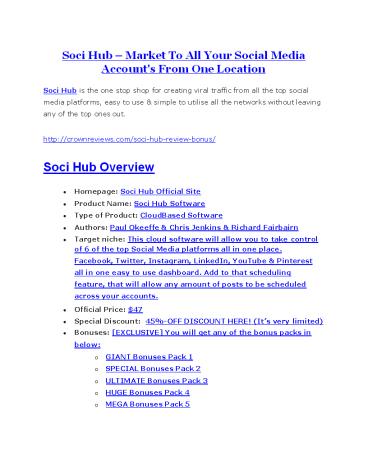 Soci Hub review - 65% Discount and FREE $14300 BONUS