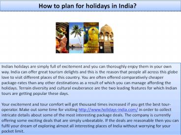 How to plan for holidays in India?