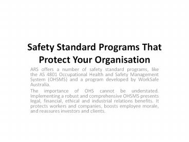 Safety Standard Programs That Protect Your Organisation