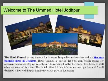 The Ummed Hotel in jodhpur