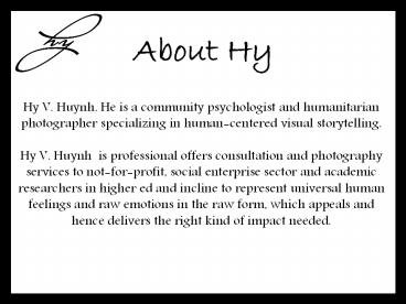 Hy V Huynh International Humanitarian Photographer