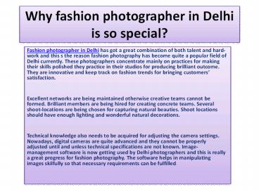 Why fashion photographer in Delhi is so special?