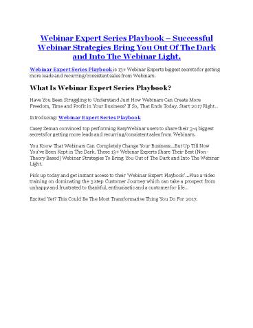 Webinar Expert Series Playbook Review & GIANT bonus packs