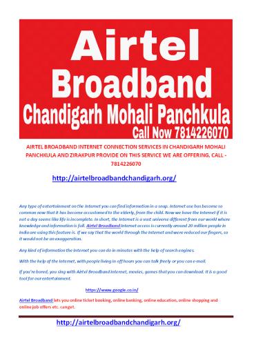 Airtel Broadband Chandigarh Mohali And Panchkula