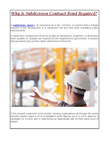 Why Is Subdivision Contract Bond Required?