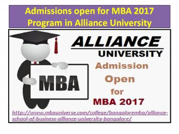 Apply now Alliance University offer MBA/PGDM 2017 Program