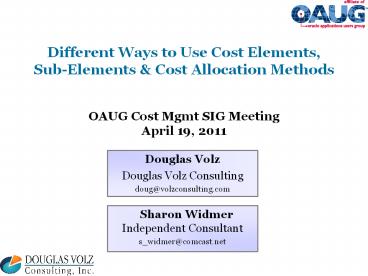 Different Ways to Use Cost Elements, Sub-Elements