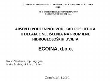 ARSEN U PODZEMNOJ VODI KAO POSLJEDICA UTJECAJA ONECI