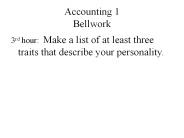 Accounting 1 Bellwork