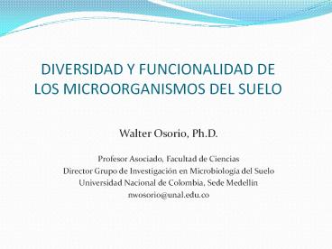 DIVERSIDAD Y FUNCIONALIDAD DE LOS MICROORGANISMOS DEL SUELO