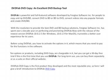 DVDFab DVD Copy: An Excellent DVD Backup Tool