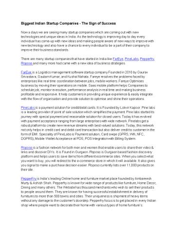 Biggest Indian Startup Companies - The Sign of Success