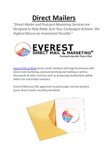Direct Mailers | Targeted Mailing Lists - Online Service by Everestdmm