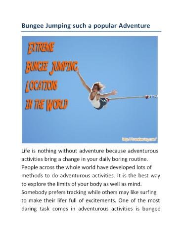 Bungee Jumping such a popular Adventure