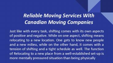 Reliable Moving Services With Canadian Moving Companies