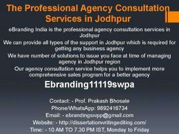 The Professional Agency Consultation Services in Jodhpur