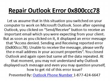 Repair Outlook Error 0x800ccc78