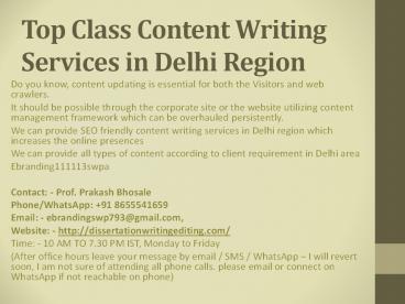 Top Class Content Writing Services in Delhi Region