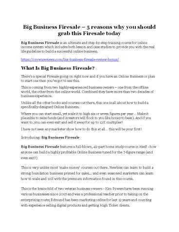 Big Business Firesale Review & (Secret) $22,300 bonus